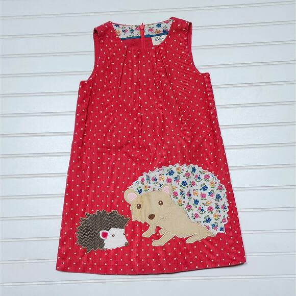 Mini Boden Other - Mini Boden Corduroy Hedgehog Applique Polka Dot Pinafore Dress